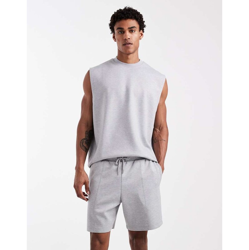 ASOS DESIGN oversized fit jersey short with pintucks in grey