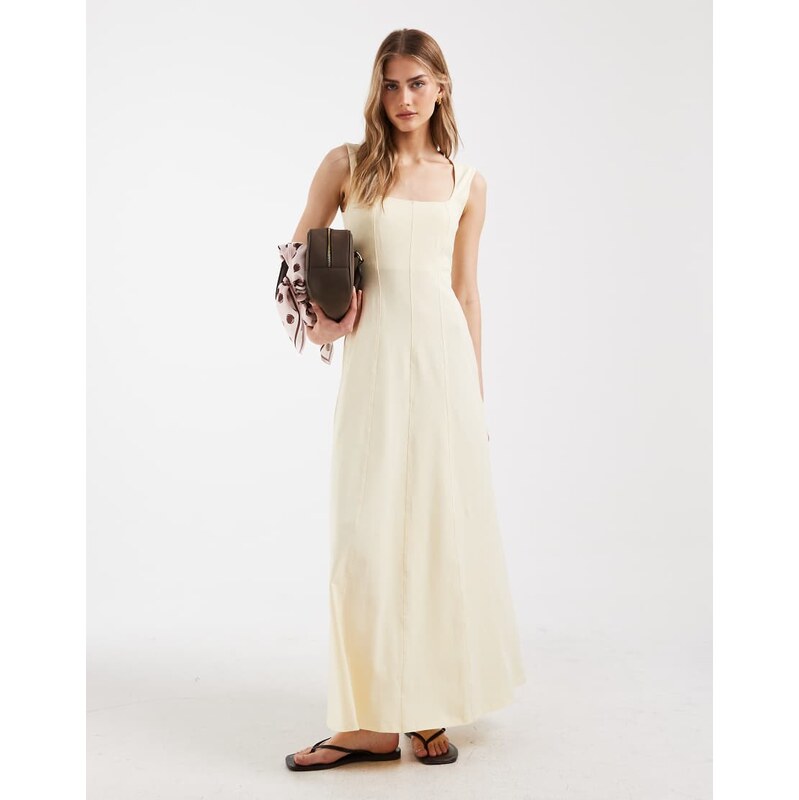 ASOS DESIGN square neck seam detail midi dress in buttermilk