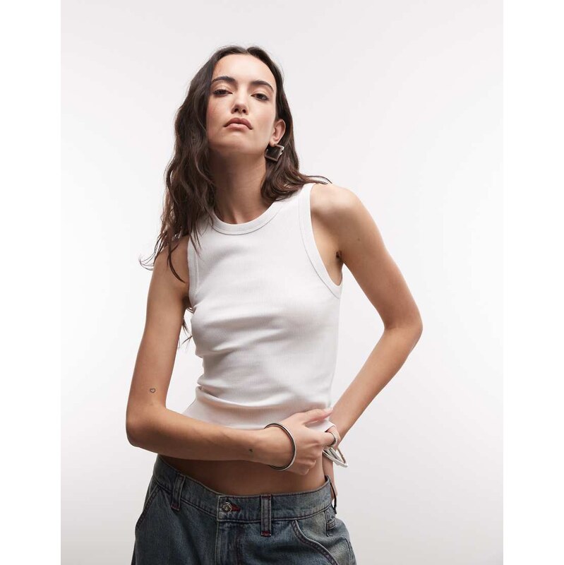 ASOS DESIGN ribbed high neck racer in white