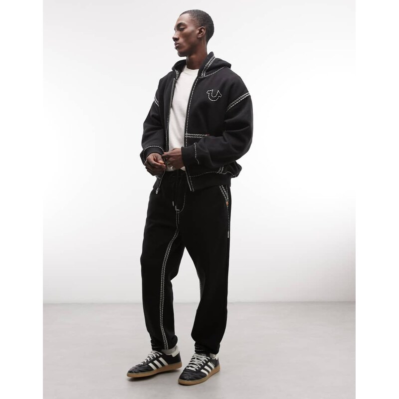 True Religion contrast stitch drawstring jogger in black-Blue
