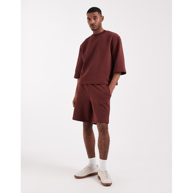 ASOS DESIGN co-ord oversized longer length jersey shorts in dark brown
