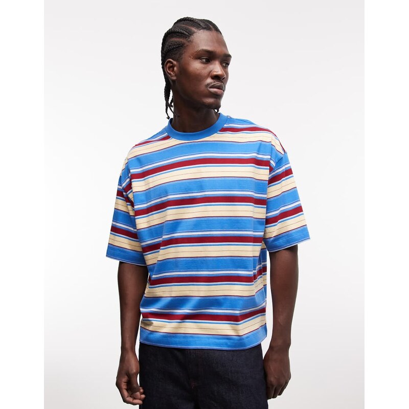 ASOS DESIGN boxy oversized t-shirt in blue stripe-Multi