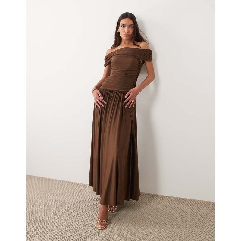 Abercrombie & Fitch off the shoulder drop waist maxi dress in