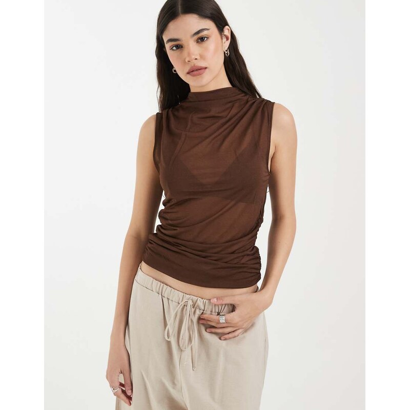 & Other Stories sheer draped sleeveless top in brown
