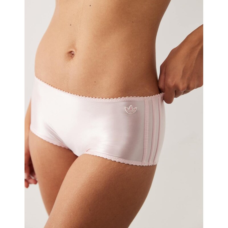 Adidas Originals shine satin boyshort with embroidered logo in powder 115456948