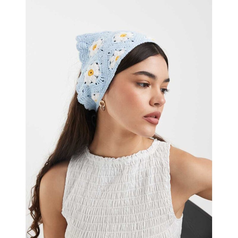 Pieces crochet daisy floral headband in blue 115007258