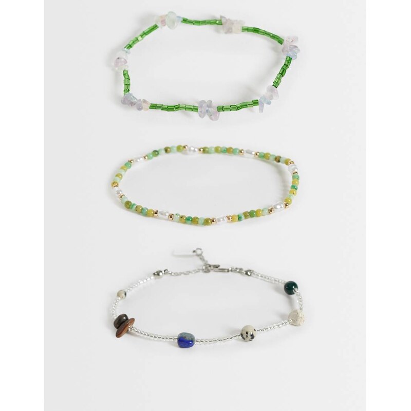 ASOS DESIGN 3 pack beaded and semi-precious chipping stone bracelet in 115007263
