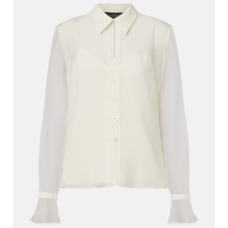 Gucci Lace-trimmed silk georgette shirt