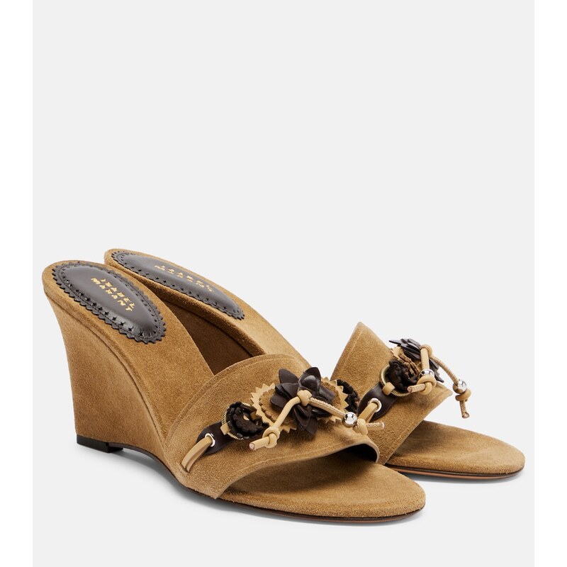 Isabel Marant Anee embellished suede wedge mules
