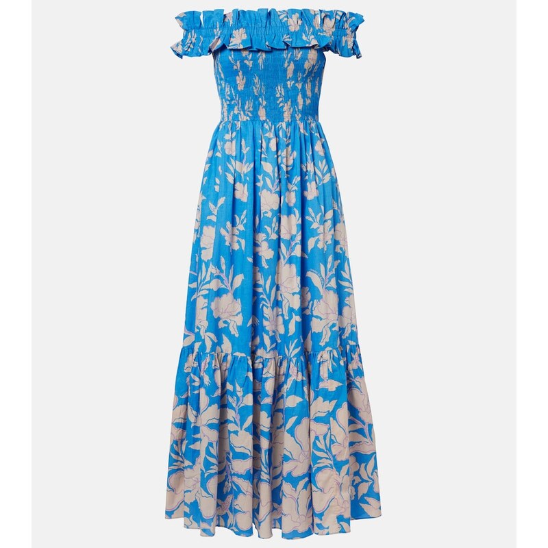 Poupette St Barth Suzanne shirred cotton muslin maxi dress