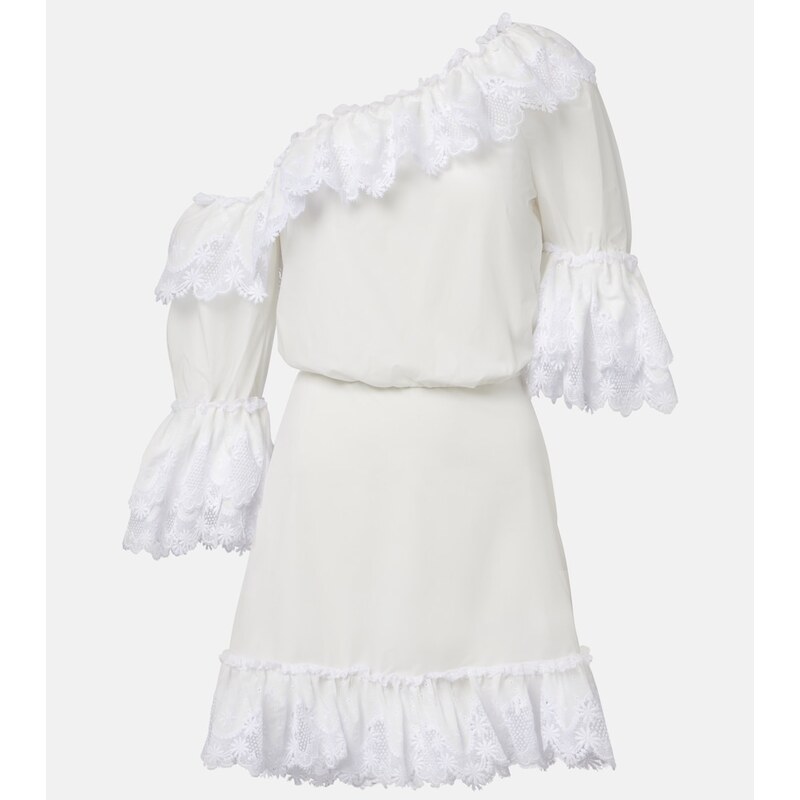 Saint Laurent Embroidered ruffled cotton poplin minidress