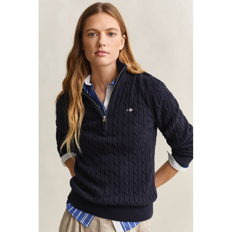 SVETR GANT STRETCH COTTON CABLE HALF-ZIP EVENING BLUE 112683630