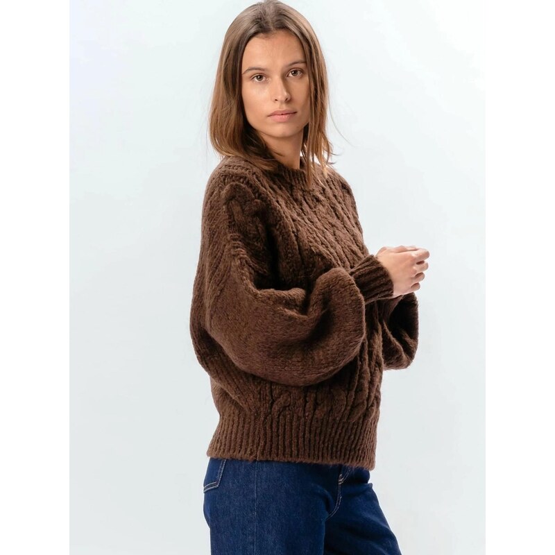 TEESHOPPEN Svetr  Emma Cable  čokoládová