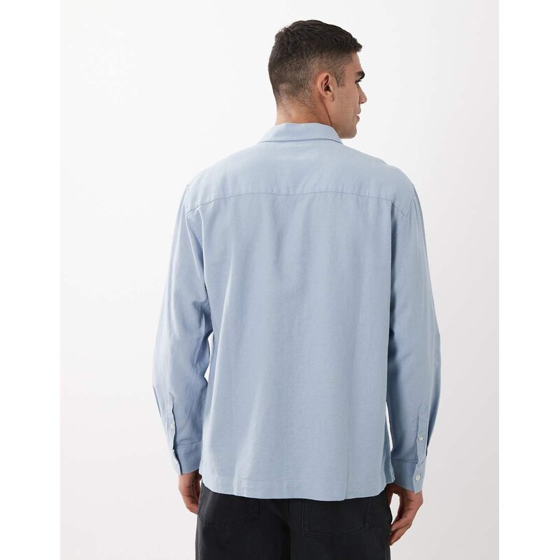ASOS DESIGN relaxed linen blend shirt with chest embroidery in blue