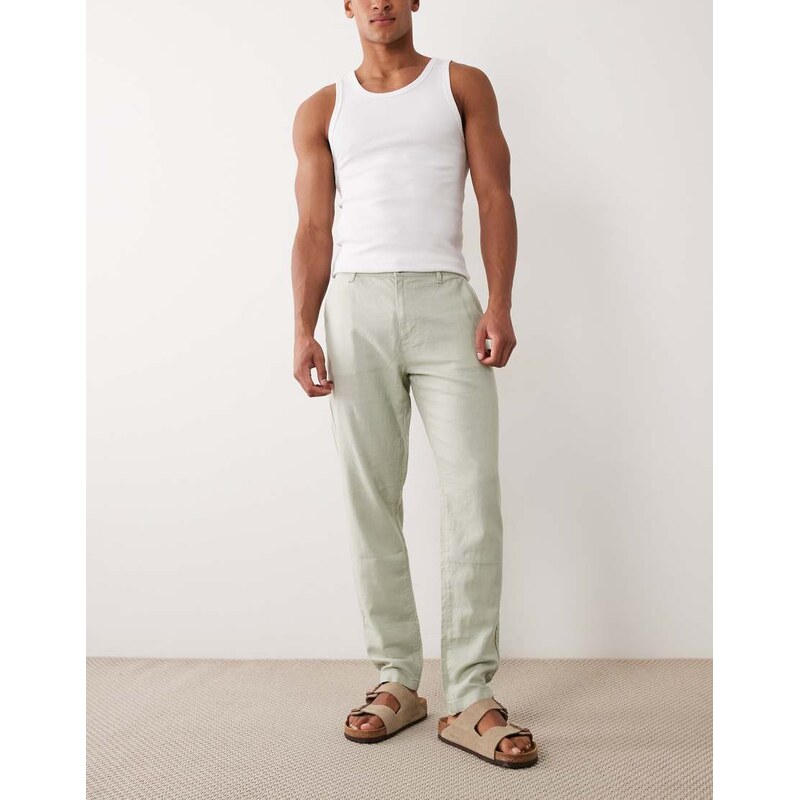 ASOS DESIGN co-ord tapered linen blend trousers in khaki-Green