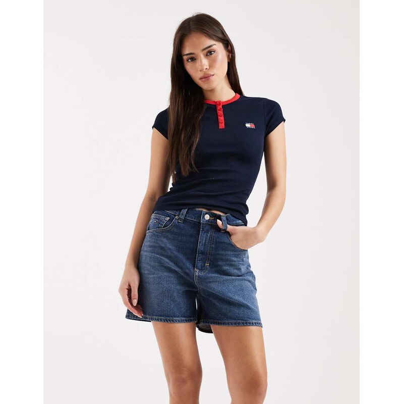 Tommy Jeans denim mom shorts in dark wash blue 115040202