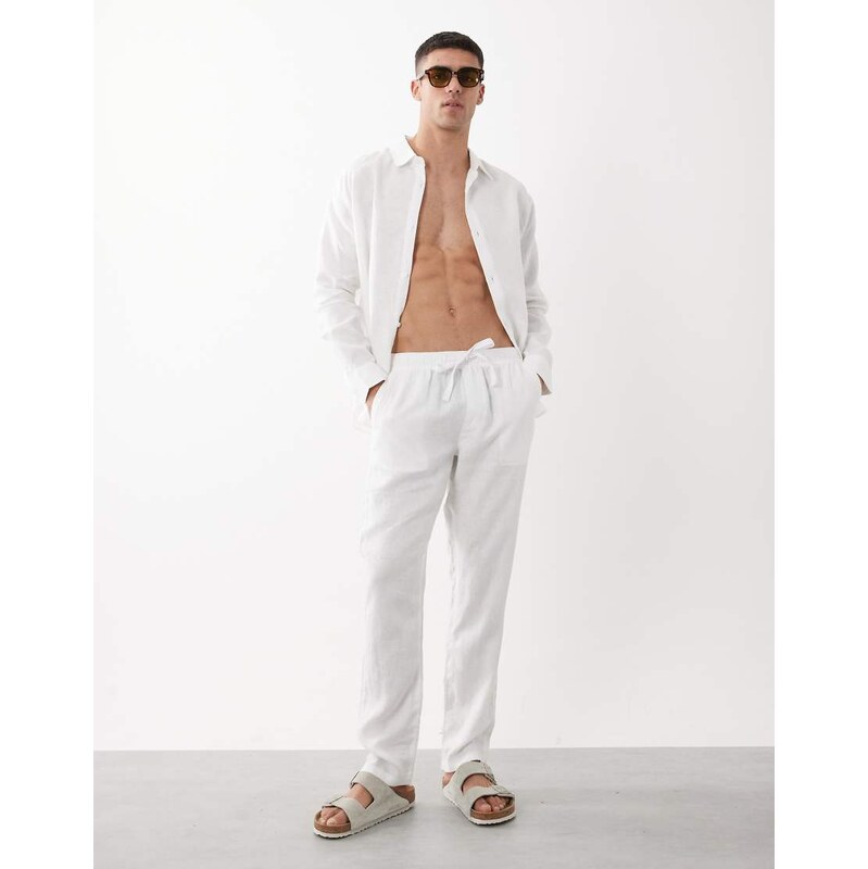 ASOS DESIGN slim 100% linen trousers in white