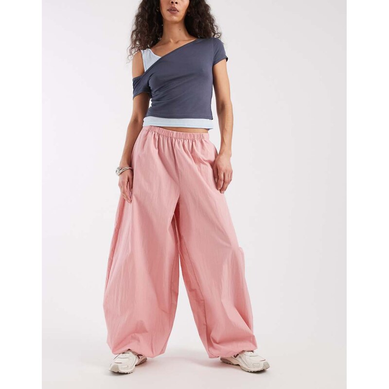 ASOS DESIGN cotton nylon blend pull on balloon trousers in pink