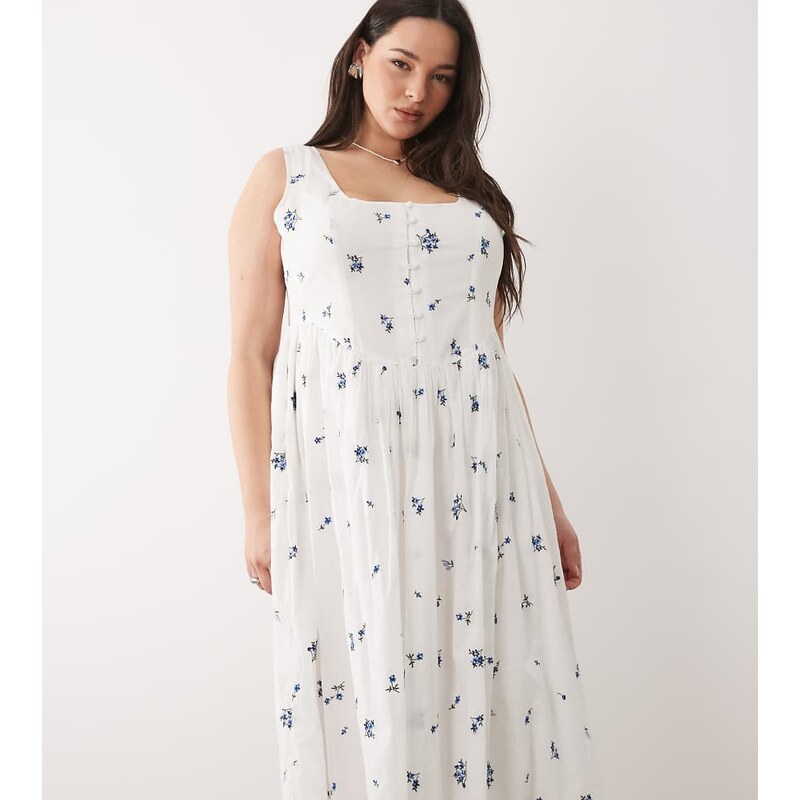 Nobodys Child Plus cotton rich embroidered milkmaid midi dress in 115153456