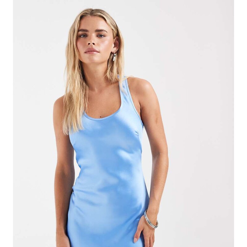 ASOS Petite ASOS DESIGN Petite scoop satin maxi dress in blue 115522589