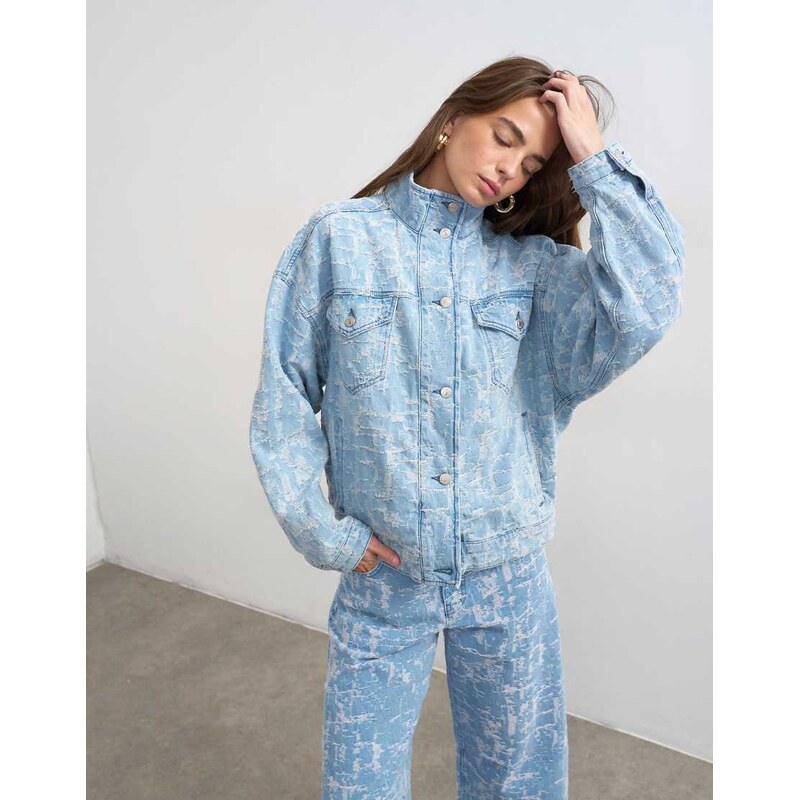 Topshop denim funnel neck elastic hem detail jacket ultra