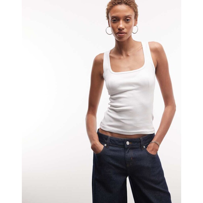 Weekday square neck rib tank top in white