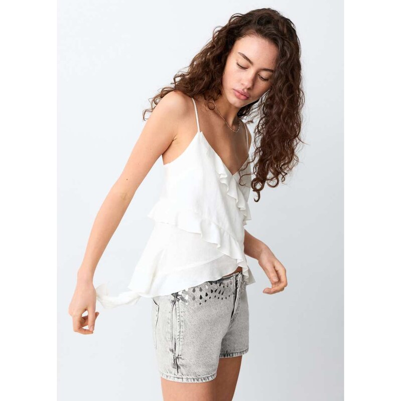 Mango Teen ruffle detail cami top in white 115388752