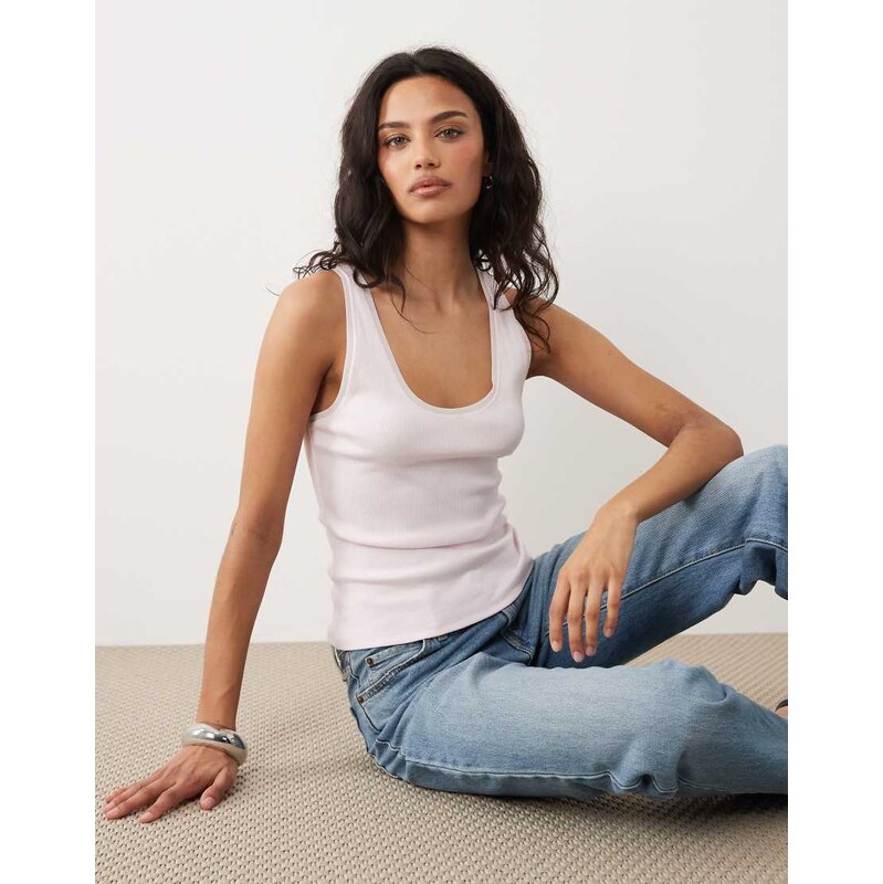 Mango cotton rich scoop neck vest in pastel pink