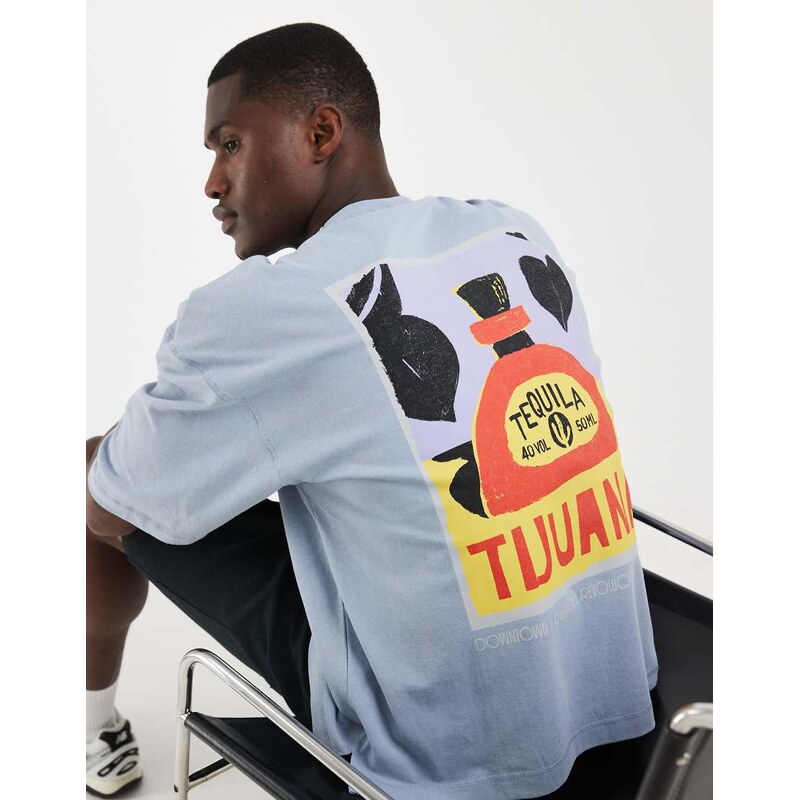 ASOS DESIGN heavyweight boxy oversized t-shirt with tequila graphic in blue wash
