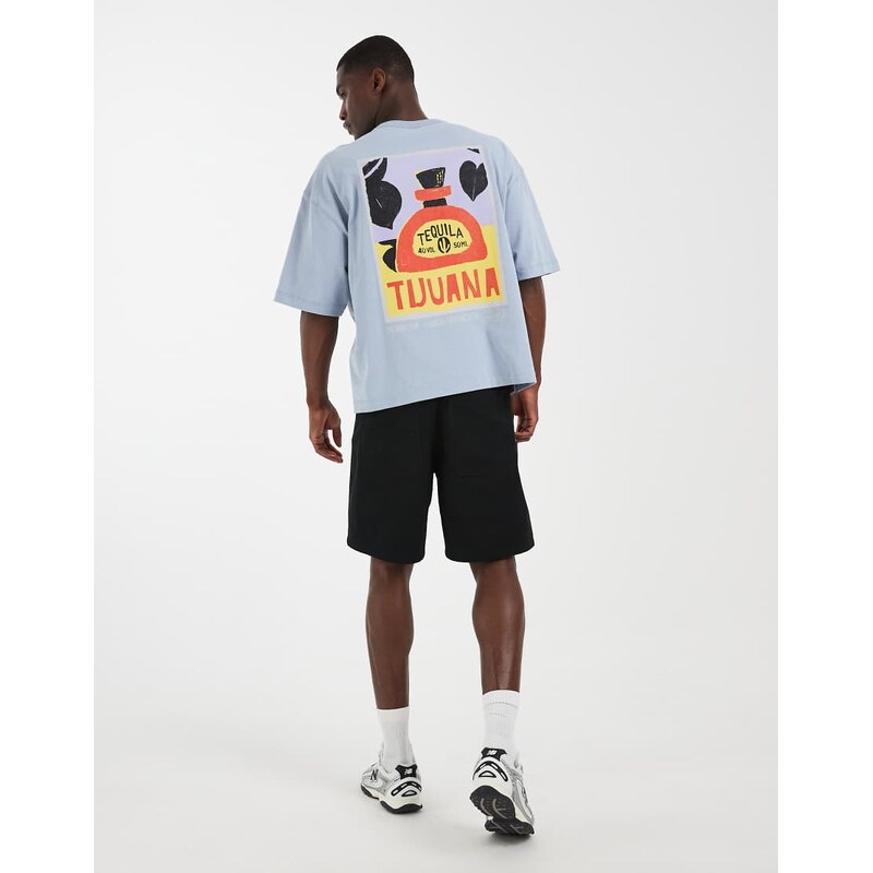 ASOS DESIGN heavyweight boxy oversized t-shirt with tequila graphic in blue wash