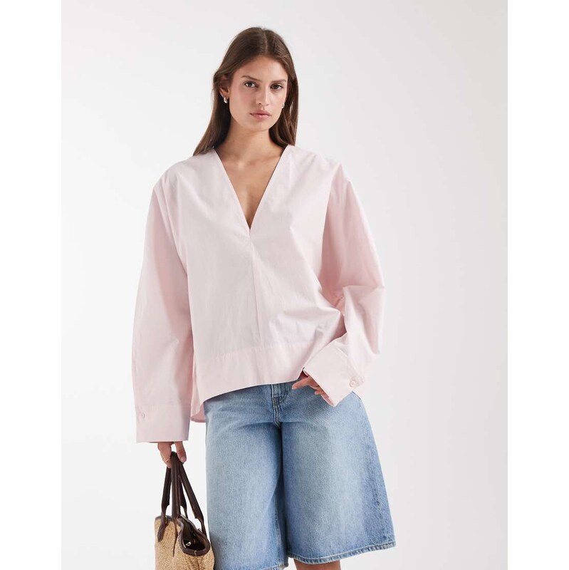 & Other Stories pure cotton poplin v neck balloon shape blouse