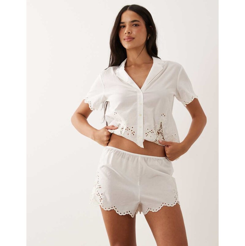 Abercrombie & Fitch bridal floaty pyjama short co-ord in white 115030172