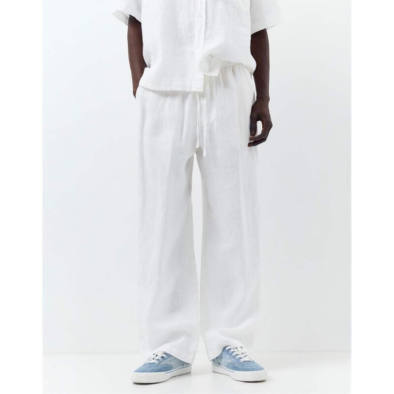 Pull&Bear 100% linen trousers in white