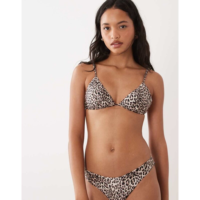 Good American satin perfect fit bikini top co-ord in leopard