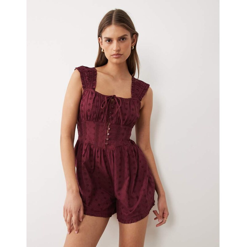 Miss Selfridge broderie playsuit in fig-Red 115011659
