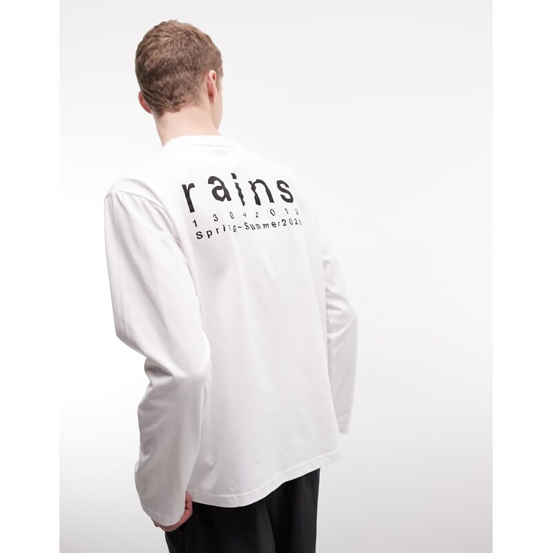 Rains 41490 long sleeve relaxed fit splash logo t-shirt In white