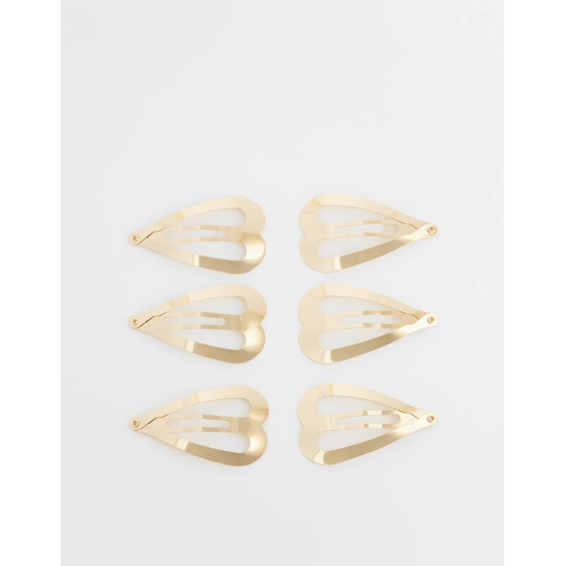 ASOS DESIGN heart shaped silver snap clips pack of 6 - GOLD