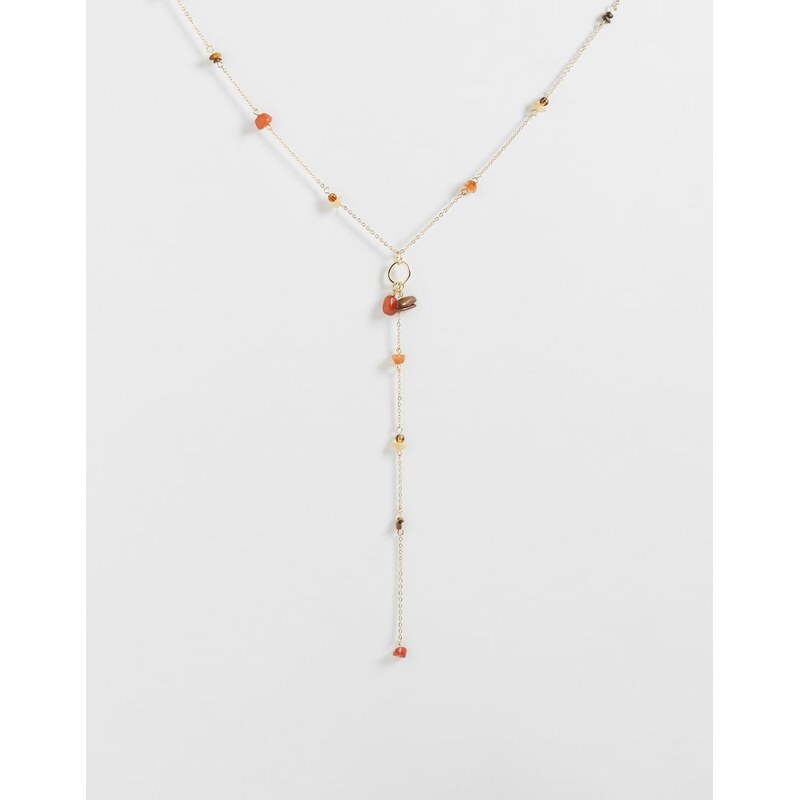 Mango drop chain necklace with real stone beads in gold 115011762