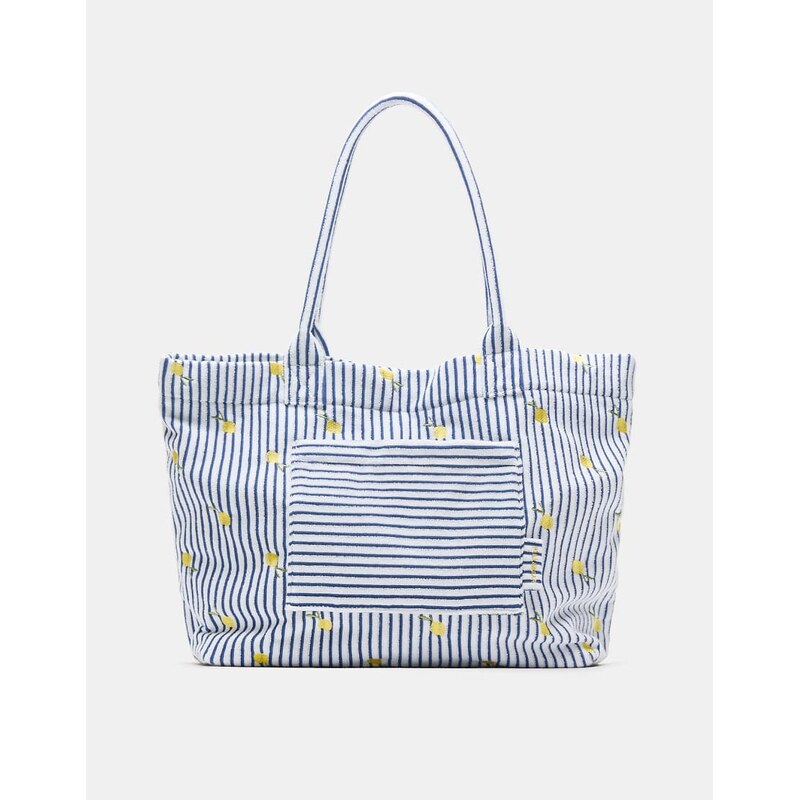 Pull&Bear Stripe towelling tote bag in blue 115011796