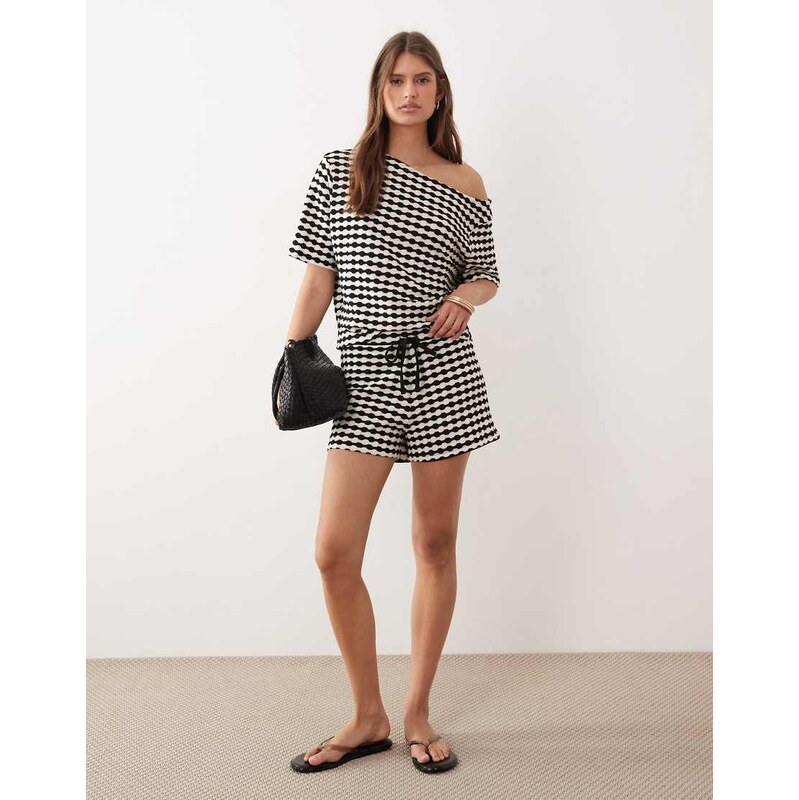 ASOS DESIGN crochet jersey short co-ord in mono check-Multi