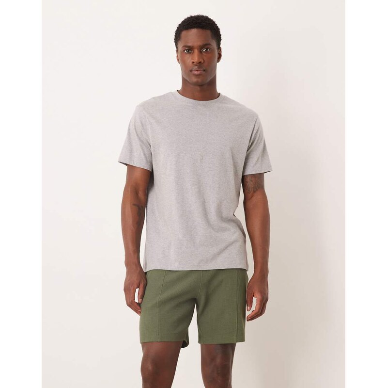 ASOS DESIGN slim fit waffle jersey short with pintuck in khaki