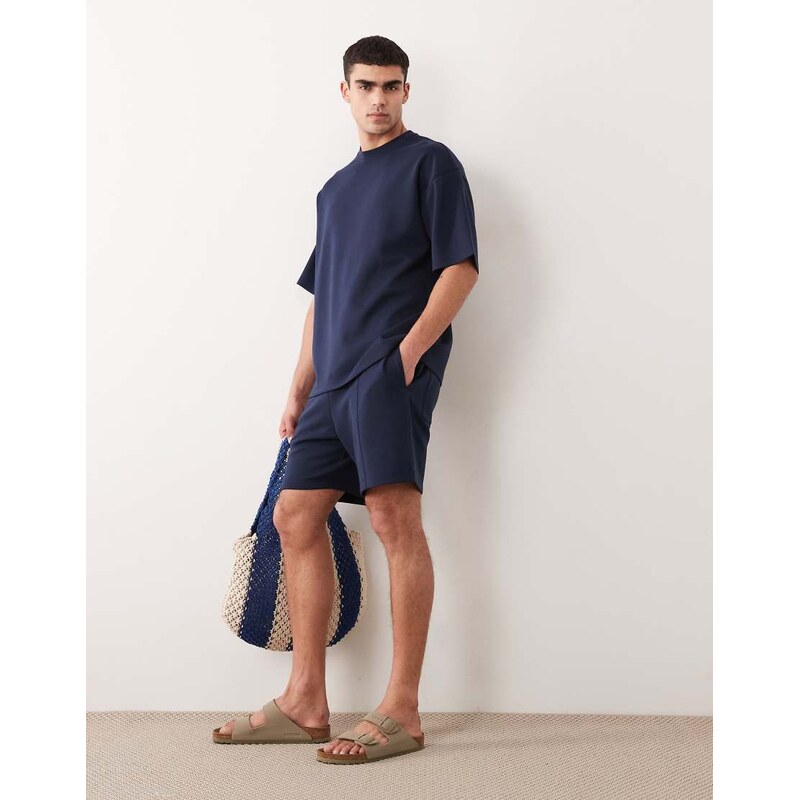 ASOS DESIGN oversized jersey short with pintucks in navy