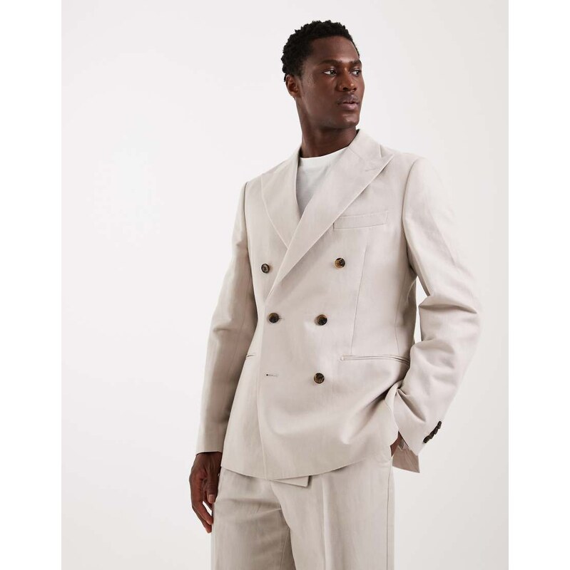 ASOS DESIGN slim linen rich suit jacket in stone-Neutral