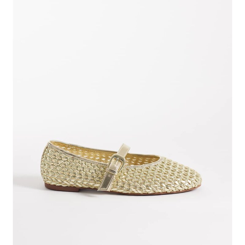 ASOS DESIGN Wide Fit Leah weave mary jane ballets in gold