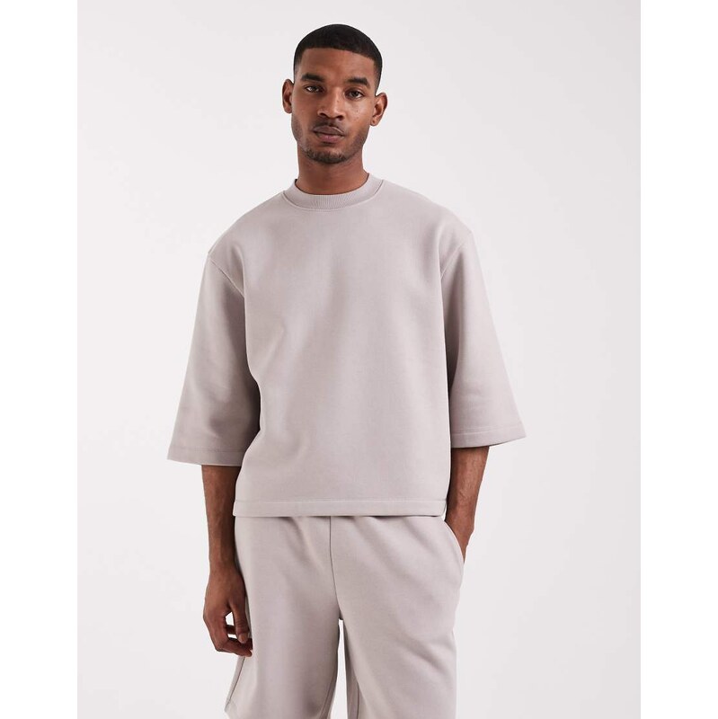 ASOS DESIGN co-ord relaxed short sleeve sweatshirt in grey-Neutral