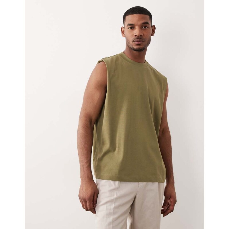 ASOS DESIGN heavyweight oversized tank in khaki-Green