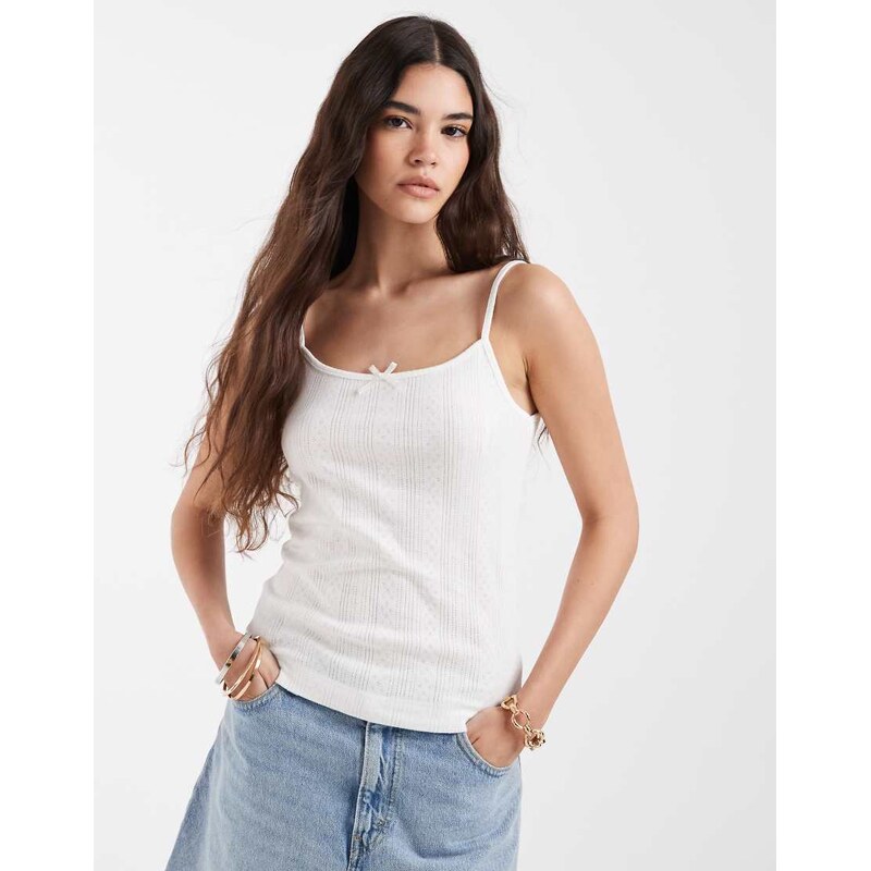 Pieces lace trim pointelle cami top in white 115522541