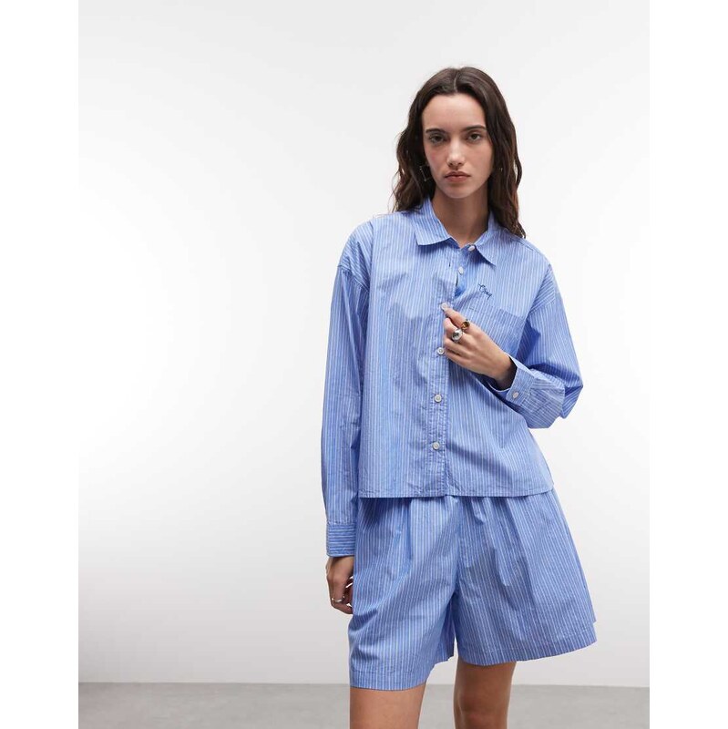 Obey leisure stripe shirt co-ord in blue 115014976