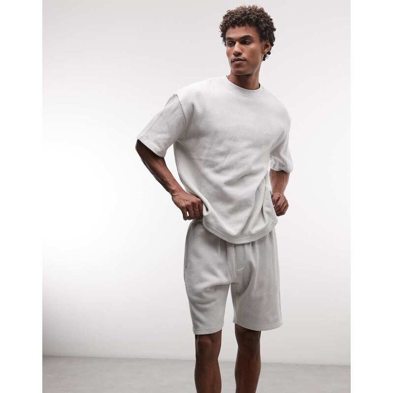 Pegador signar heavy rib shorts co-ord in washed fog grey