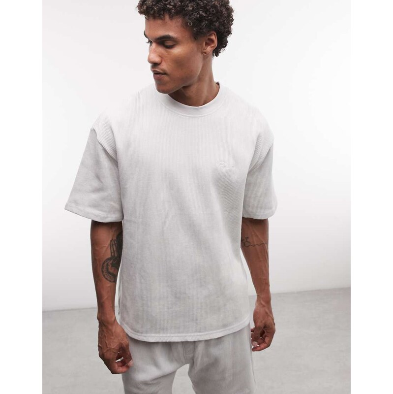 Pegador signar oversized rib t-shirt co-ord in washed fog grey